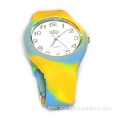 fashion color mixture silicone quartz watch